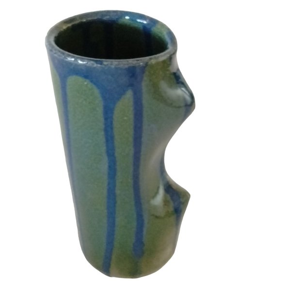 Artisan Blue Green Vase Rustic Primitive Drip Glaze - Picture 2 of 9